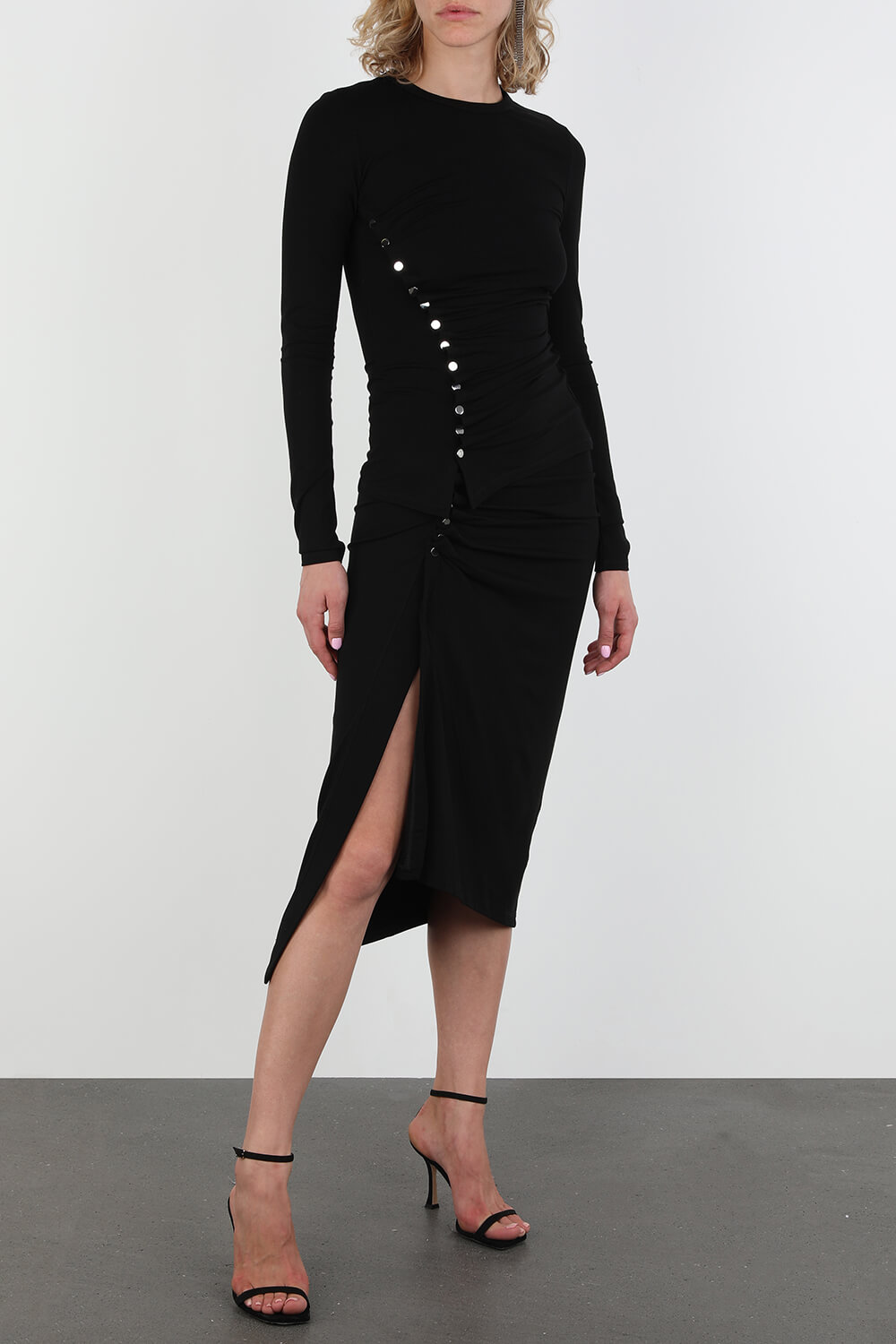 Asymetrical Buttons Long Shirt in Black
